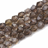 Natural Smoky Quartz Beads Strands, Star Cut Round Beads, Faceted, 8~10x7~8mm, Hole: 1mm, about 45~48pcs/strand, 14.2~14.6 inch(G-S332-8mm-011)