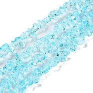 Spray Painted Transparent Glass Beads Strands, Imitation Gemstone, Chip, Sky Blue, 2~8x5~19x4.5~7.5mm, Hole: 0.4mm, 29.92''~31.10''(76~79cm)(GLAA-P060-01B-02)