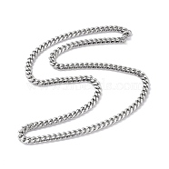 201 Stainless Steel Cuban Link Chain Necklace with 304 Stainless Steel Clasps for Men Women, Stainless Steel Color, 23.54 inch(59.8cm), Link: 8x6x2mm(NJEW-M194-01A-P)
