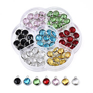 K9 Glass Charms, with Brass Findings, Flat Round, Faceted, Mixed Color, Platinum, 11.5x8.5x4mm, Hole: 1.8mm(GLAA-N038-22-02P)
