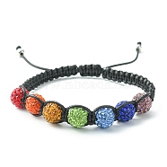 Handmade Polymer Clay Rhinestone Beads Braided Bead Bracelets, Adjustable Waxed Polyester Cord Bracelets for Women, Colorful, Inner Diameter: 2-1/2~3-1/2  inch(6.2~8.8cm)(BJEW-TA00320)