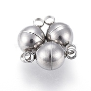 201 Stainless Steel Magnetic Clasps with Loops, Round, Stainless Steel Color, 11x6x6mm, Hole: 1.5mm(STAS-K200-03P-D)