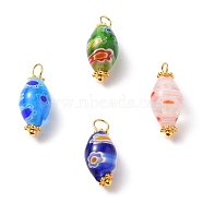 Handmade Millefiori Glass Beads Pendants, with Alloy Spacer Beads and Brass Ball Head Pins, Oval, Golden, Mixed Color, 19x8mm, Hole: 2.5mm(PALLOY-JF00555)