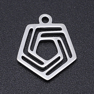 Non-Tarnish 201 Stainless Steel Charms, Pentagon, Hollow, Stainless Steel Color, 15x13x1mm, Hole: 1.5mm(STAS-N090-JN793-1)