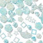 Gradient Color Opaque Resin Beads, Flower & Leaf & Butterfly, Mixed Shapes, Pale Turquoise, 8~22x8~30x2~7mm, Hole: 1.8~2mm(RESI-Q221-01D)