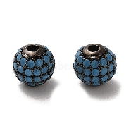 925 Sterling Silver Micro Pave Cubic Zirconia Beads, Round, Gunmetal, Deep Sky Blue, 6x5.5mm, Hole: 1.4mm(STER-H110-24A-02B)