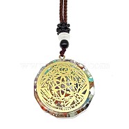 Orgonite Chakra Natural & Synthetic Mixed Stone Pendant Necklaces, Nylon Thread Necklace for Women, Flat Round, Star, 25.59 inch(65cm)(PZ4674-05)