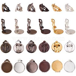 Brass Clip-on Earring Settings, Jewelry Findings, Mixed Color, 16x14mm, Tray: 12mm, 10pcs/color, 60pcs/set(KK-PH0035-28)