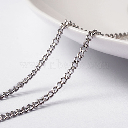 Tarnish Resistant 304 Stainless Steel Curb Chains Twisted Chains, Unwelded, with Spool, Faceted, Stainless Steel Color, 3x2x0.6mm, about 65.61 Feet(20m)/roll(CHS-L014-14P)