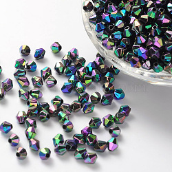 Bicone AB Color Plated Eco-Friendly Transparent Acrylic Beads, Faceted, Black, 5x5mm, Hole: 1mm, about 12500pcs/500g(TACR-A003-5mm-45)