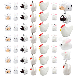 60Pcs 6 Style Resin Decoden Cabochons, 3D Animals, Sheep & Rabbit & Cow & Swan & Chicken, Mixed Color, 10pcs/style(CRES-SC0002-05)