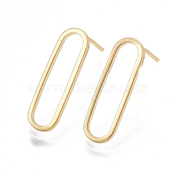 Brass Stud Earrings, Nickel Free, Real 18K Gold Plated, Oval, 20x6mm, Pin: 0.8mm(KK-T038-484B)