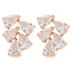 Rack Plating Leaf Brass Clear Cubic Zirconia Stud Earrings, Long-Lasting Plated, Champagne Gold, 15x12mm(EJEW-M090-20G)