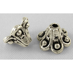 Tibetan Style Bell Filigree Bead Caps, Cadmium Free & Nickel Free & Lead Free, Flower, Antique Silver, 9x5mm, Hole: 1.5mm(TIBE-A23845-AS-FF)