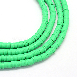 Handmade Polymer Clay Beads, Disc/Flat Round, Heishi Beads, Spring Green, 3x1mm, Hole: 1mm, about 380~400pcs/strand, 17.7 inch(CLAY-R067-3.0mm-06)