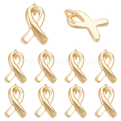 10Pcs Brass Charms, Awareness Ribbon, Nickel Free, Real 18K Gold Plated, 9x5x1mm, Hole: 1mm(KK-BC0009-57)