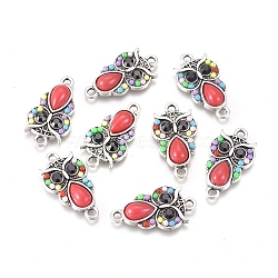 Alloy Links Connectors, with Rhinestone, with Colorful Seed Beads, Owl, Antique Silver, 23.5x13x5mm, Hole: 1.5mm(ALRI-TAC0003-06AS)