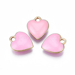 Rack Plating Alloy Enamel Charms, Cadmium Free & Lead Free, Heart, Pink, 13x11x2mm, Hole: 2mm(PALLOY-S139-022)