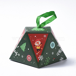 Christmas Gift Boxes, with Ribbon, Gift Wrapping Bags, for Presents Candies Cookies, Green, 8.1x8.1x6.4cm(X-CON-L024-E04)