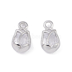 Brass with Glass Pendants, Flower Charm, Real Platinum Plated, 10x5x3mm, Hole: 1mm(KK-K351-34P)