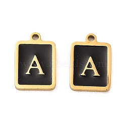 304 Stainless Steel Pendants, with Enamel, Rectangle with Letter Charm, Golden, Letter A, 17.5x12x1.5mm, Hole: 1.5mm(STAS-K265-11G-A)