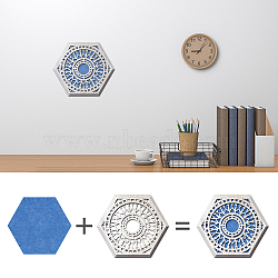 Custom Wool Felt & Wood Wall Decorations, Home Decorations, Hexagon, Sunflower Pattern, Finished: 305x265mm, 1pc(DIY-WH0376-005)