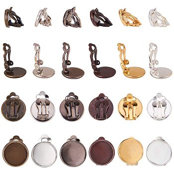 Brass Clip-on Earring Settings, Jewelry Findings, Mixed Color, 16x14mm, Tray: 12mm, 10pcs/color, 60pcs/set