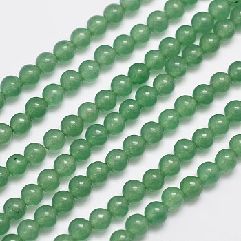 Natural & Dyed Malaysia Jade Bead Strands, Imitation Green Aventurine, Round, Medium Sea Green, 4mm, Hole: 0.8mm, about 92pcs/strand, 15 inch