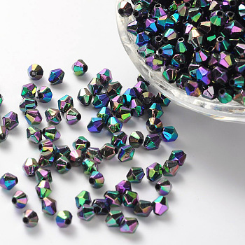 Bicone AB Color Plated Eco-Friendly Transparent Acrylic Beads, Faceted, Black, 5x5mm, Hole: 1mm, about 12500pcs/500g