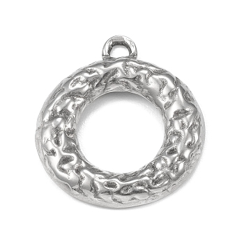 304 Stainless Steel Pendants, Hammered Ring Charm, Stainless Steel Color, 18.5x16x2mm, Hole: 1.6mm