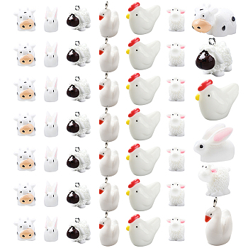60Pcs 6 Style Resin Decoden Cabochons, 3D Animals, Sheep & Rabbit & Cow & Swan & Chicken, Mixed Color, 10pcs/style