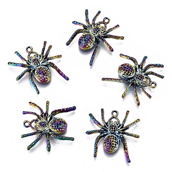 Alloy Pendants, Cadmium Free & Lead Free, Spider Shape, Rainbow Color, 25x25x5mm, Hole: 1.6mm