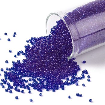 TOHO Round Seed Beads, Japanese Seed Beads, (8) Transparent Cobalt, 15/0, 1.5mm, Hole: 0.7mm, about 15000pcs/50g