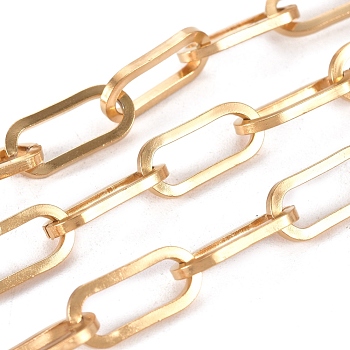 3.28 Feet 304 Stainless Steel Paperclip Chains, Flat Oval, Drawn Elongated Cable Chains, Unwelded, Golden, 13.5x6x1mm