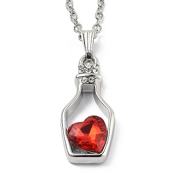 Alloy Resin Pendant Necklaces, with Cable Chains, Bottle with Heart, Platinum, Red, 16.73 inch(42.5cm)