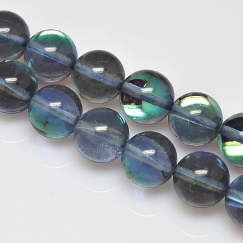 Synthetical Moonstone Beads Strands, Holographic Beads, Round, Dark Slate Gray, 10mm, Hole: 1mm, about 38pcs/strand, 15.75