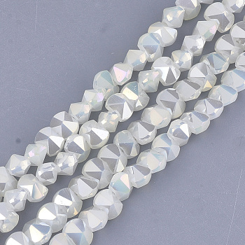 Electroplate Glass Beads Strands, Imitation Jade Glass, Faceted, Ivory, 6~6.5x4.5~5x5.5mm, Hole: 1.2mm, about 100pcs/strand, 17.3 inch