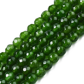 Natural White Jade Bead Strands, Dyed, Faceted, Round, Green, 4mm, Hole: 1mm, about 88~89pcs/strand, 14.37~14.57 inch(36.5~37cm)