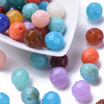 Acrylic Beads, Imitation Gemstone Style, Faceted, Round, Mixed Color, 14mm, Hole: 2mm