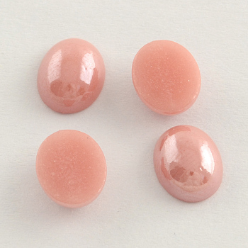 Pearlized Plated Opaque Glass Cabochons, Oval, Rosy Brown, 6x4x2mm