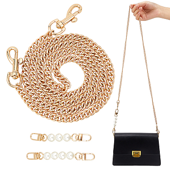 WADORN 3Pcs 3 Style Plastic Imitation Pearl & Iron Curb Chain Bag Handles, Golden, 10.8~100cm, 1pc/style