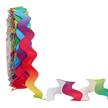 WADORN 10M Gradient Rainbow Color Cotton Wavy Fringe Trim Ribbons, Single Face Segment Dyed Wave Bending Trim, Clothes Accessories, Colorful, 5/8 inch(16mm), about 10.94 Yards(10m)/Set