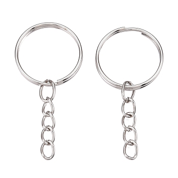 Iron Split Key Rings with Chain, Keychain Findings, Platinum, 52.5mm, clasp: 25x2mm