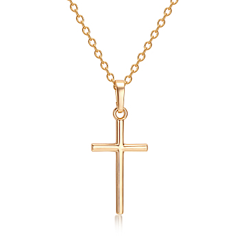 Real 18K Gold Plated Cross Brass Cubic Zirconia Pendant Necklaces, 18 inch