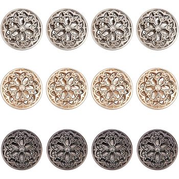 CHGCRAFT 12pcs 3 colors Hollow Alloy 1-Hole Buttons, for Sewing Crafting, Half Round, Mixed Color, 22x12mm, Hole: 2mm