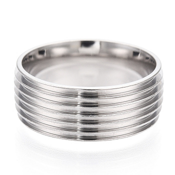 201 Stainless Steel Grooved Finger Ring Settings, Ring Core Blank for Enamel, Stainless Steel Color, 8mm, Size 8, Inner Diameter: 18mm