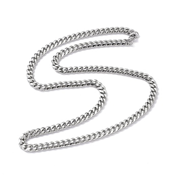 201 Stainless Steel Cuban Link Chain Necklace with 304 Stainless Steel Clasps for Men Women, Stainless Steel Color, 23.54 inch(59.8cm), Link: 8x6x2mm