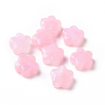 Opaque Acrylic Beads, Glitter Beads, Flower, Pearl Pink, 14.5x15x6.5mm, Hole: 2mm, 496pcs/500g