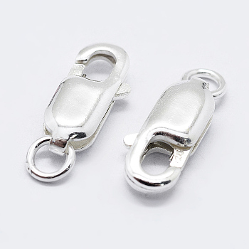 925 Sterling Silver Lobster Claw Clasps, with 925 Stamp, Silver, 10.5mm, Hole: 1mm