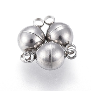 201 Stainless Steel Magnetic Clasps with Loops, Round, Stainless Steel Color, 11x6x6mm, Hole: 1.5mm
